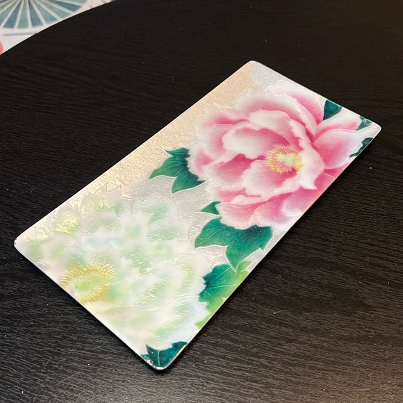 Japanese Cloisonne Art Enamel on Copper Rectangular Tray Cherry Blossom Design - Picture 1 of 12